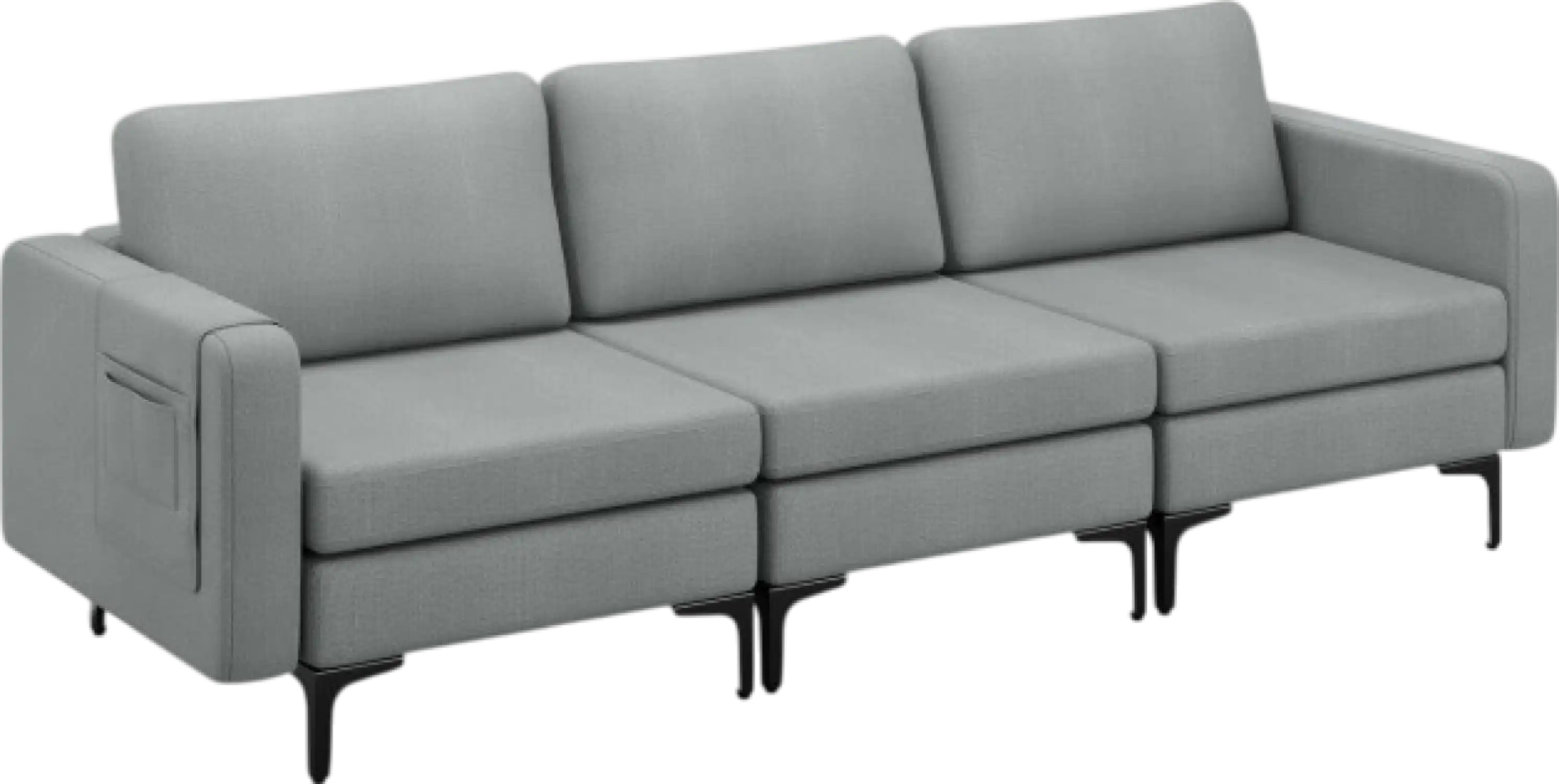 Costway Sofa 3-Seat Sectional Couch with Steel Frame and and Armrest Organizer New
