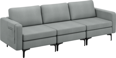 Costway Sofa 3-Seat Sectional Couch with Steel Frame and and Armrest Organizer New