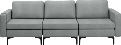 Costway Sofa 3-Seat Couch with Steel Frame USB Ports and Armrest Organizer New