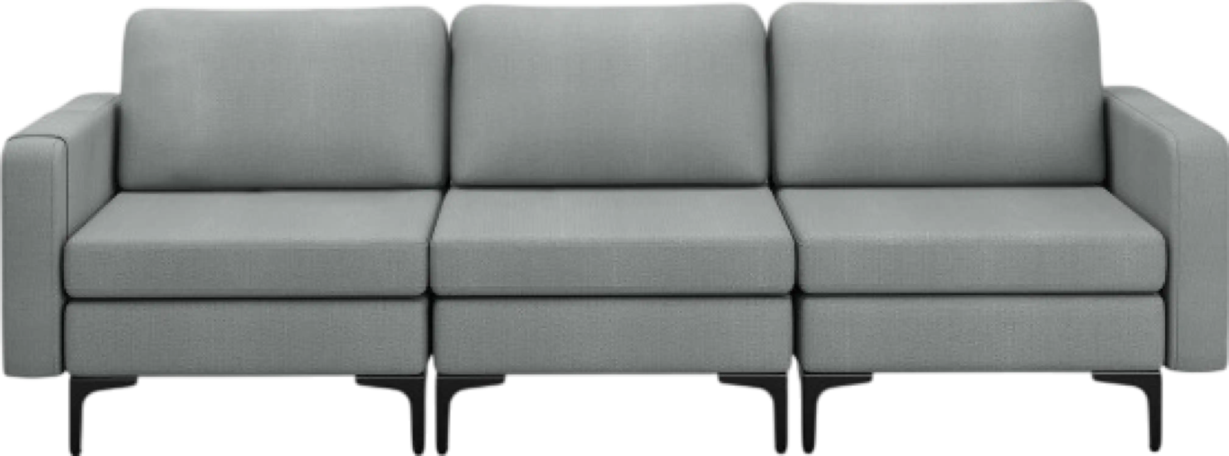 Costway Sofa 3-Seat Couch with Steel Frame USB Ports and Armrest Organizer New