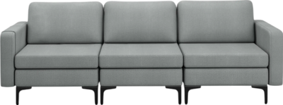 Costway Sofa 3-Seat Couch with Steel Frame USB Ports and Armrest Organizer New
