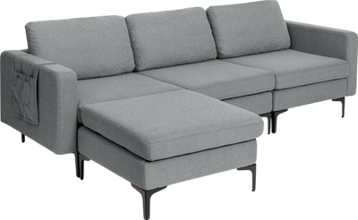 Costway Sofa 3-Seat L-Shaped Modular Couch Ottoman USB Ports and Armrest Organizer New