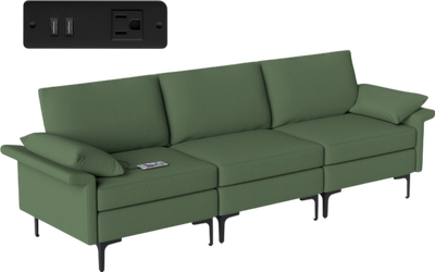 Costway Sofa 3 Seat Sectional with Metal Legs and Charging Station New