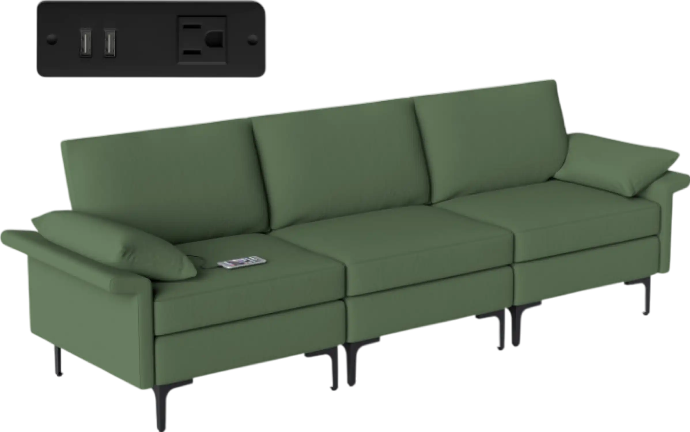 Costway Sofa 3 Seat Sectional with Metal Legs and Charging Station New