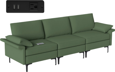 Costway Sofa 3 Seat Sectional with Metal Legs and Charging Station New