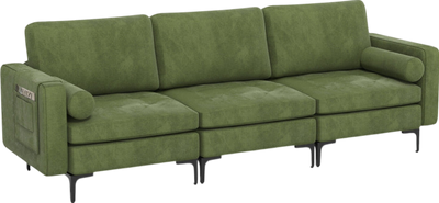 Costway Sofa 3-Seat Sectional with Side Storage Pockets Metal Legs and Ergonomic Backrest New