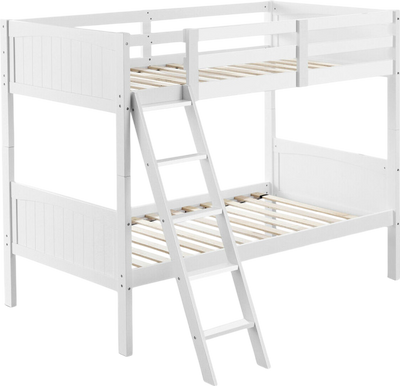 Costway Bed Frame Twin Wooden Bunk Bed with Safety Rail and Ladder New