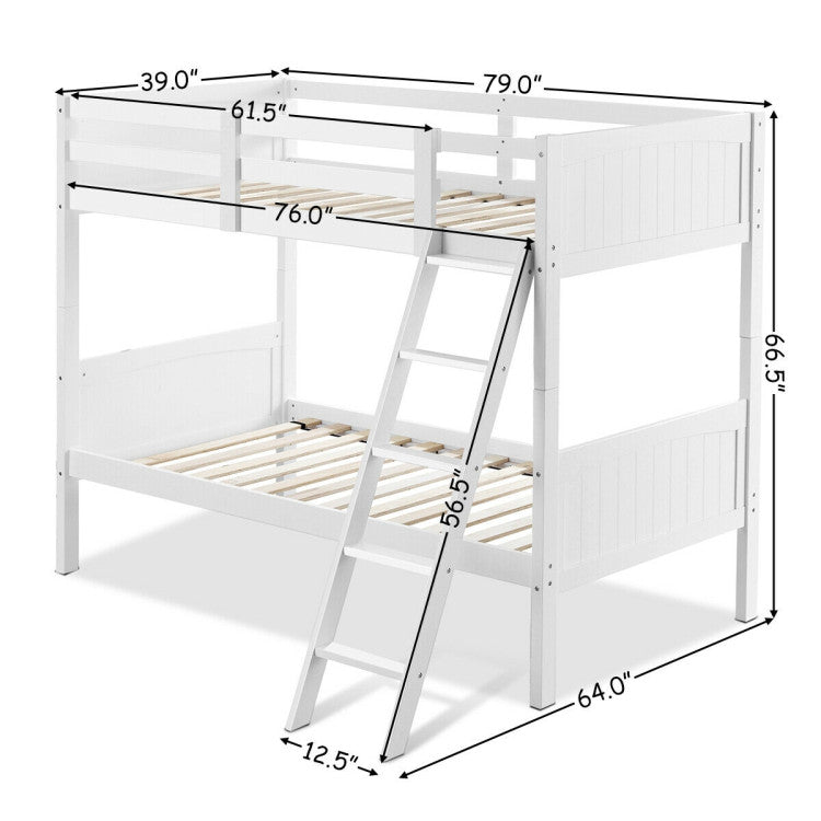 Costway Bed Frame Twin Wooden Bunk Bed with Safety Rail and Ladder New