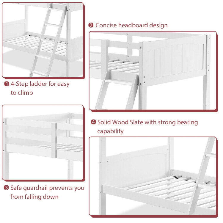 Costway Bed Frame Twin Wooden Bunk Bed with Safety Rail and Ladder New