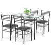 Costway 5 Piece Dining Set Tempered Glass Top And 4 Upholstered Chairs New