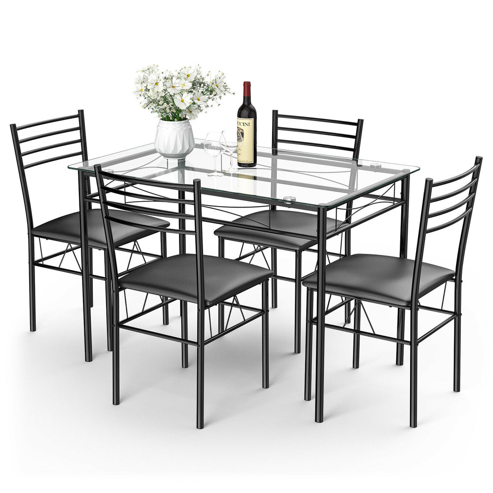 Costway 5 Piece Dining Set Tempered Glass Top And 4 Upholstered Chairs New