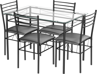 Costway Dining Set 5 Piece Tempered Glass Top And 4 Upholstered Chairs New