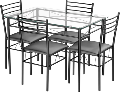 Costway Dining Set 5 Piece Tempered Glass Top And 4 Upholstered Chairs 97385012 New
