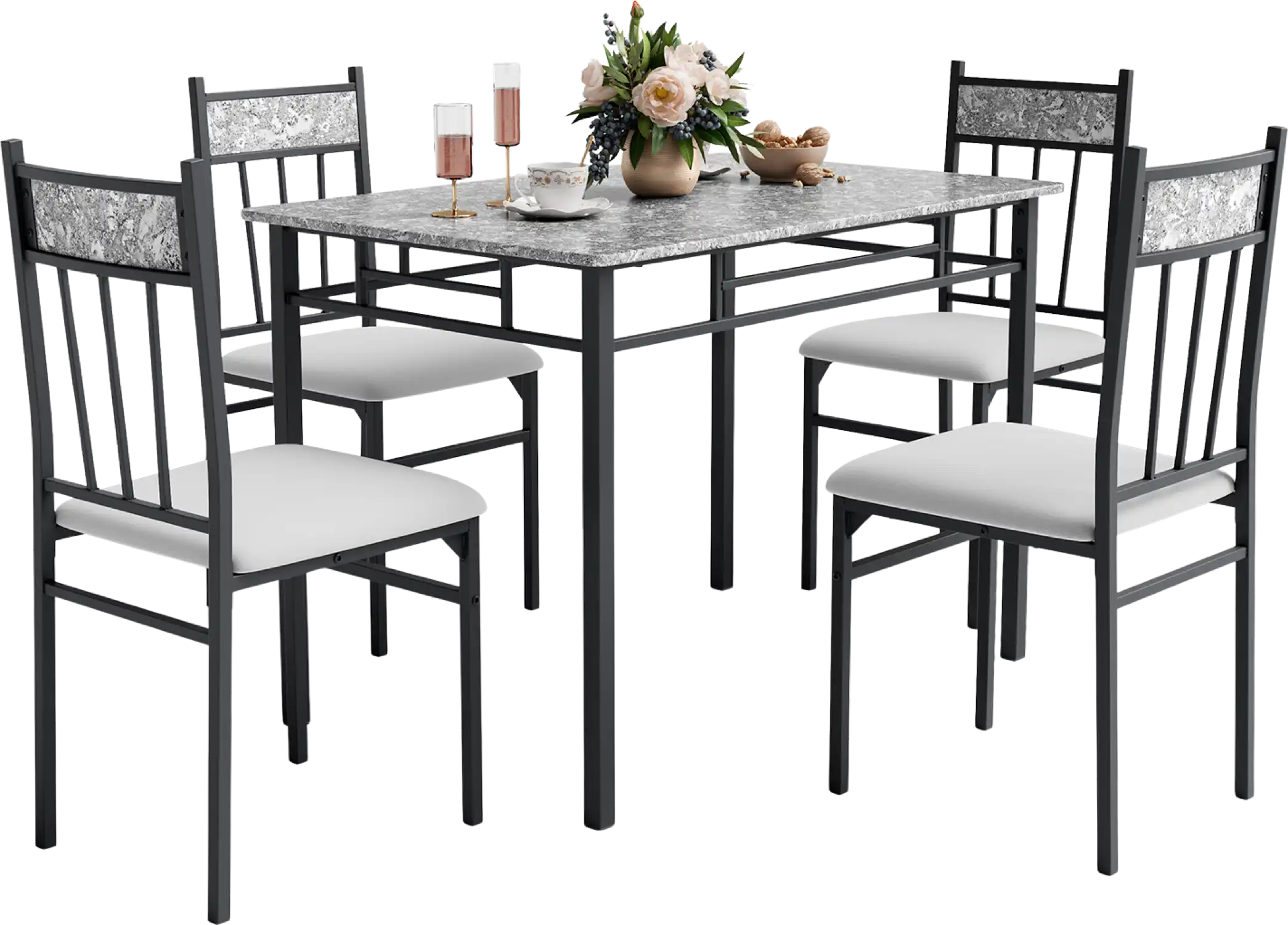Costway Dining Set 5 Piece Faux Marble Top with Steel Frame 96152478 New