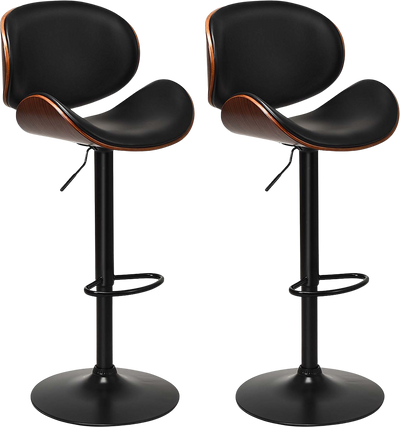 Costway Bar Stool with Curved Footrest Set of 2 Adjustable with Swivel PU Leather Brown New