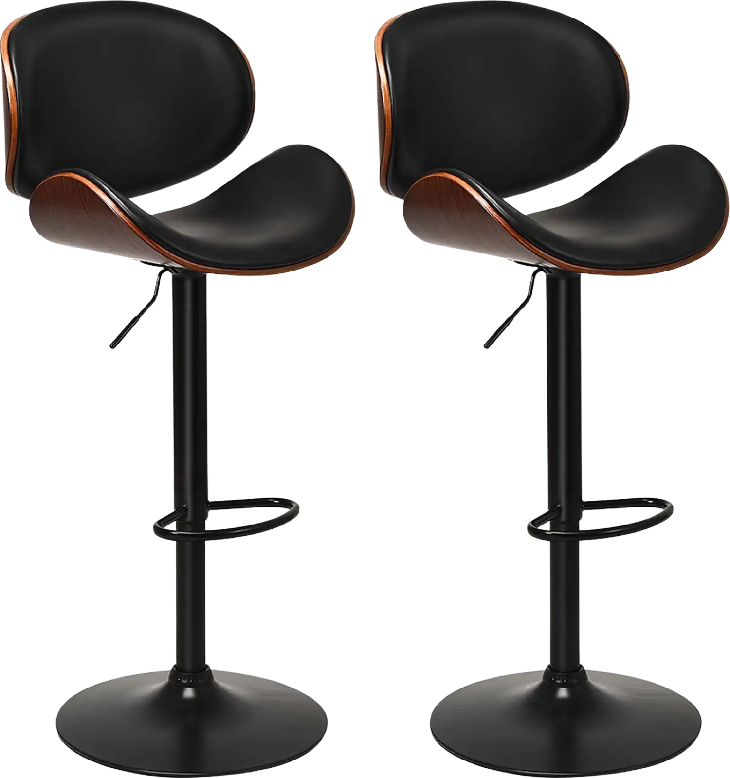 Costway Bar Stool with Curved Footrest Set of 2 Adjustable with Swivel PU Leather Brown New