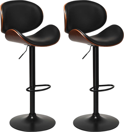 Costway Bar Stool with Curved Footrest Set of 2 Adjustable with Swivel PU Leather Brown New
