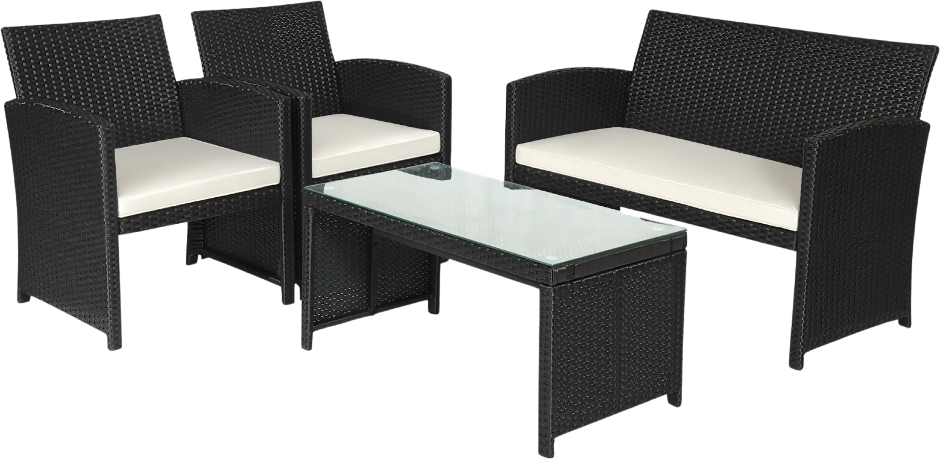 Costway Patio Furniture Set Black Rattan 4 Piece Weather Resistant Cushions Tempered Glass Tabletop 29735186 New