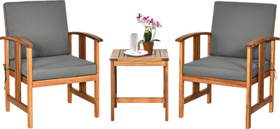 Costway Patio Furniture Set 3-Piece Solid Wood Sectional Set with Cushions and Coffee Table New