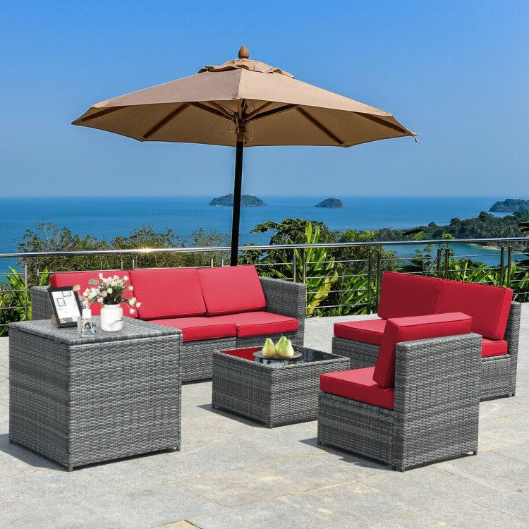 Costway Patio Furniture 8 PCS Wicker Rattan Sofa Set with Storage Cabinet and Coffee Table New