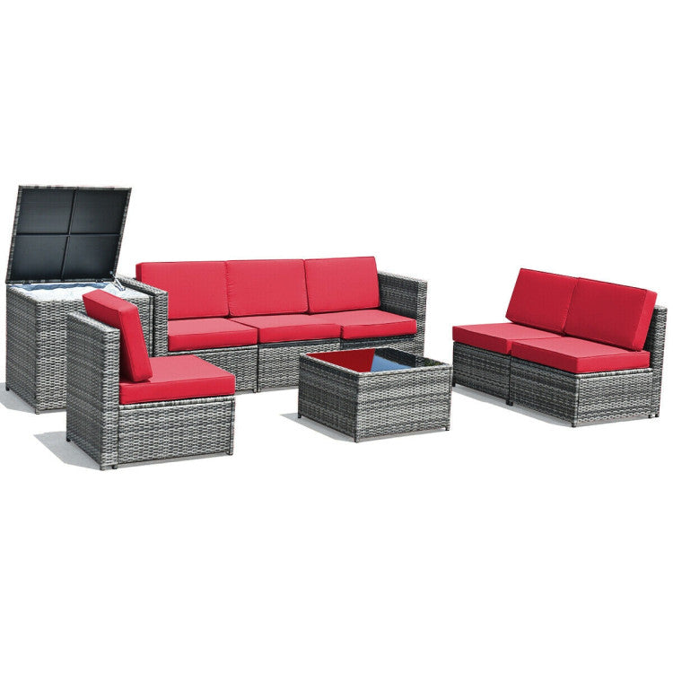Costway Patio Furniture 8 PCS Wicker Rattan Sofa Set with Storage Cabinet and Coffee Table New
