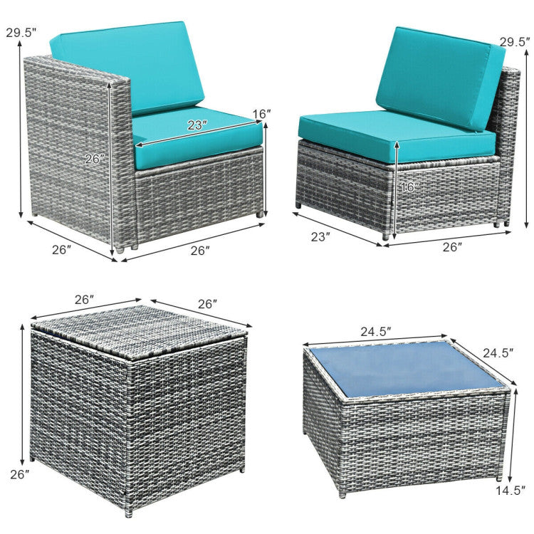 Costway Patio Furniture 8 PCS Wicker Rattan Sofa Set with Storage Cabinet and Coffee Table New