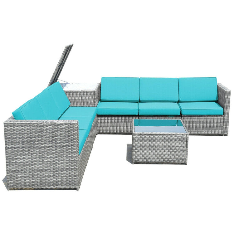 Costway Patio Furniture 8 PCS Wicker Rattan Sofa Set with Storage Cabinet and Coffee Table New