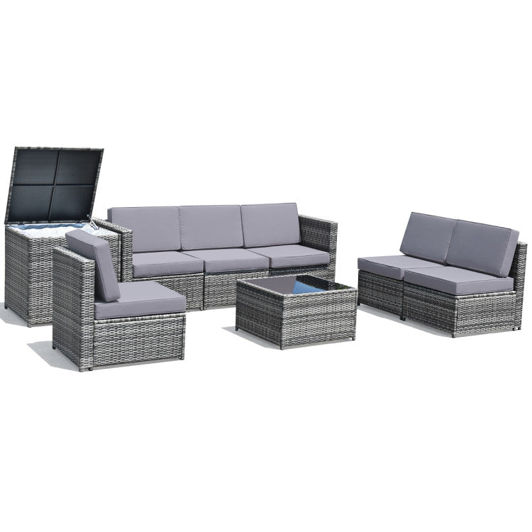 Costway Patio Furniture 8 PCS Wicker Rattan Sofa Set with Storage Cabinet and Coffee Table New