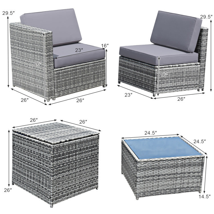 Costway Patio Furniture 8 PCS Wicker Rattan Sofa Set with Storage Cabinet and Coffee Table New