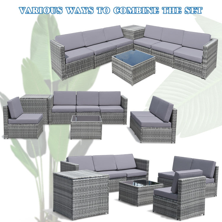 Costway Patio Furniture 8 PCS Wicker Rattan Sofa Set with Storage Cabinet and Coffee Table New