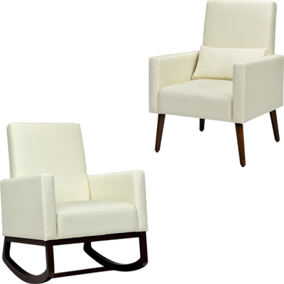 Costway Rocking Chair and Accent Armchair 2-in-1 with Interchangeable Feet and Solid Wood Frame New