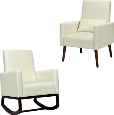 Costway Rocking Chair and Accent Armchair 2-in-1 with Interchangeable Feet and Solid Wood Frame New