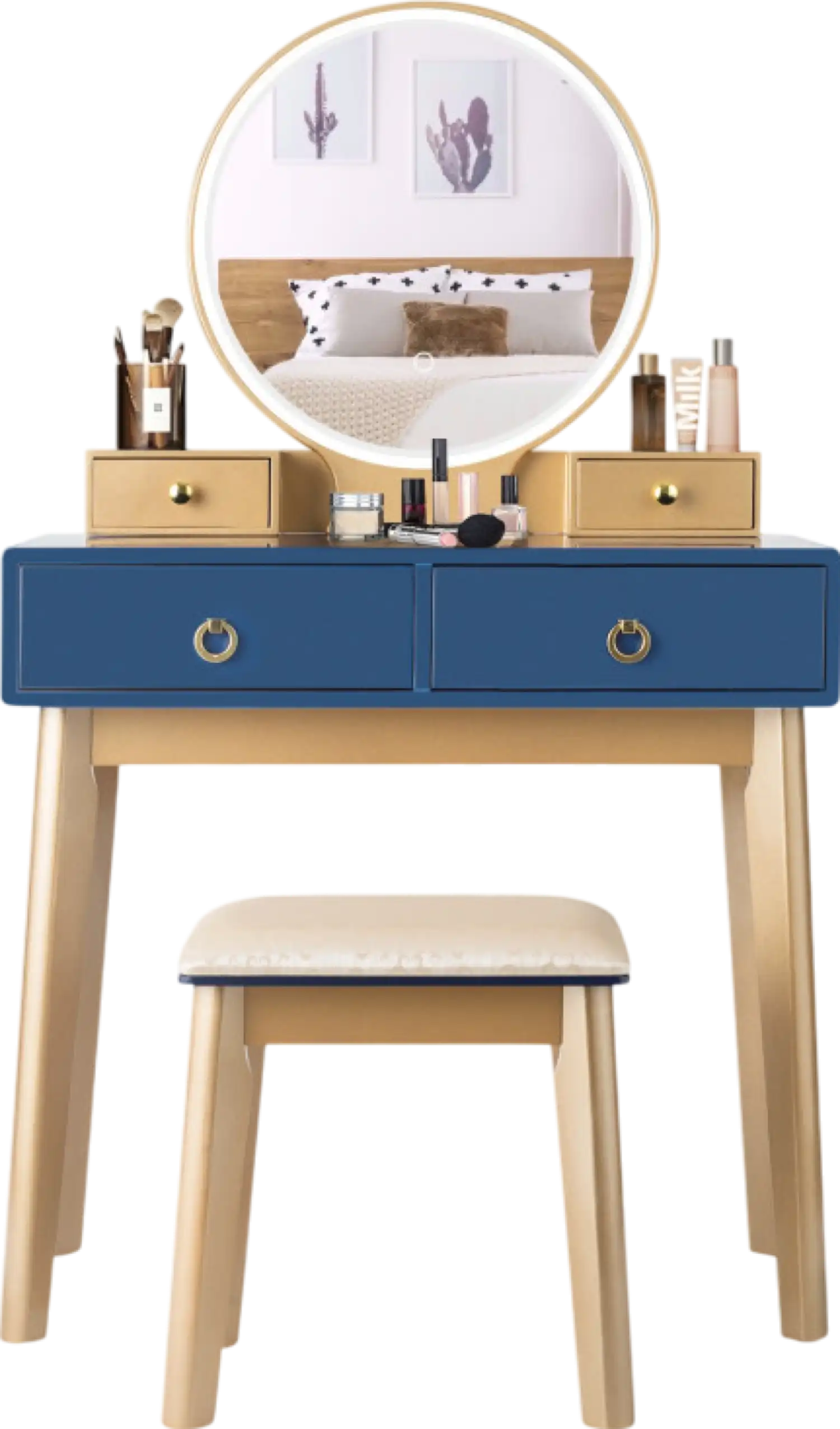 Costway Vanity Set with Adjustable LED Light Round Mirror and Storage Drawers New