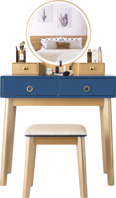 Costway Vanity Set with Adjustable LED Light Round Mirror and Storage Drawers New