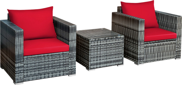 Costway Patio Furniture 3 Piece Rattan Bistro Set with Cushions and Glass Table New