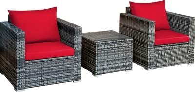 Costway Patio Furniture 3 Piece Rattan Bistro Set with Cushions and Glass Table New