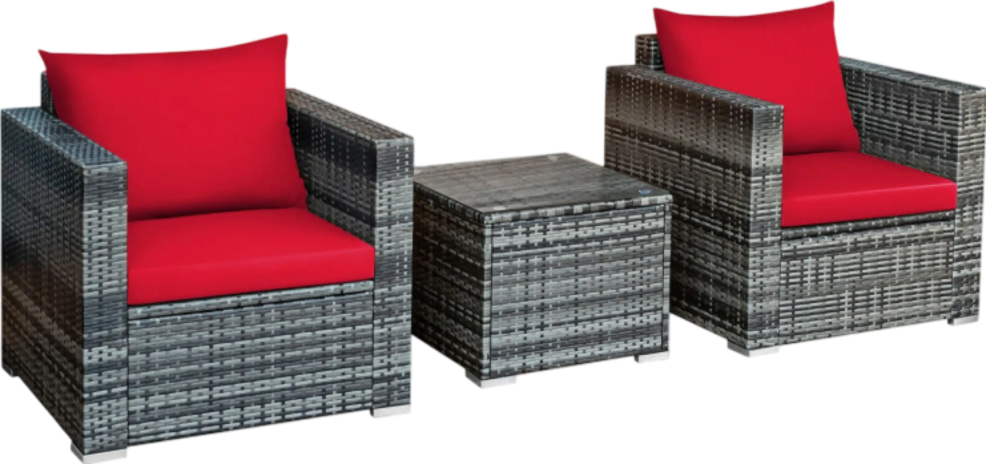 Costway Patio Furniture 3 Piece Rattan Bistro Set with Cushions and Glass Table New