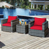 Costway Patio Furniture 3 Piece Rattan Bistro Set with Cushions and Glass Table New