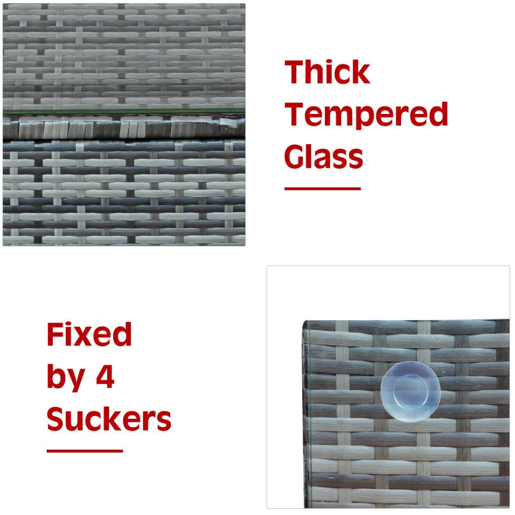 Costway Patio Furniture 3 Piece Rattan Bistro Set with Cushions and Glass Table New