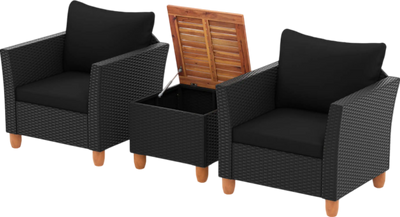 Costway Patio Furniture 3 Pcs Wicker Set Chairs and Coffee Table with Acacia Wood Top New