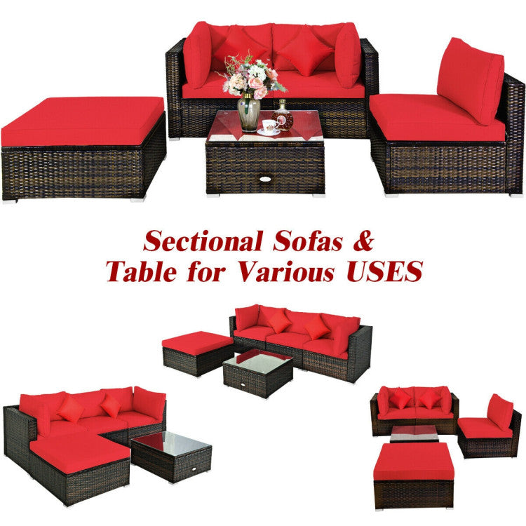 Costway Patio Furniture 5 PCS Rattan Sectional Set with Cushions Ottoman and Coffee Table New