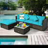 Costway Patio Furniture 5 PCS Rattan Sectional Set with Cushions Ottoman and Coffee Table New