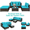 Costway Patio Furniture 5 PCS Rattan Sectional Set with Cushions Ottoman and Coffee Table New