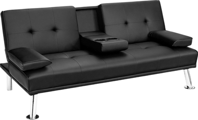 Costway Sofa Convertible Folding Futon with Adjustable Backrest in PU Leather New