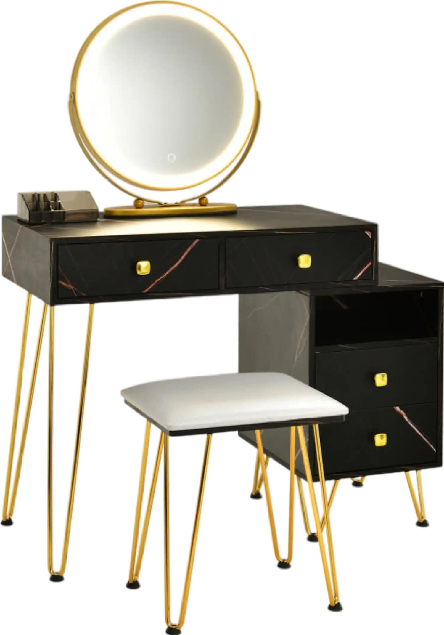 Costway Vanity Table with Cushioned Stool and Removable Round LED Lighted Mirror New