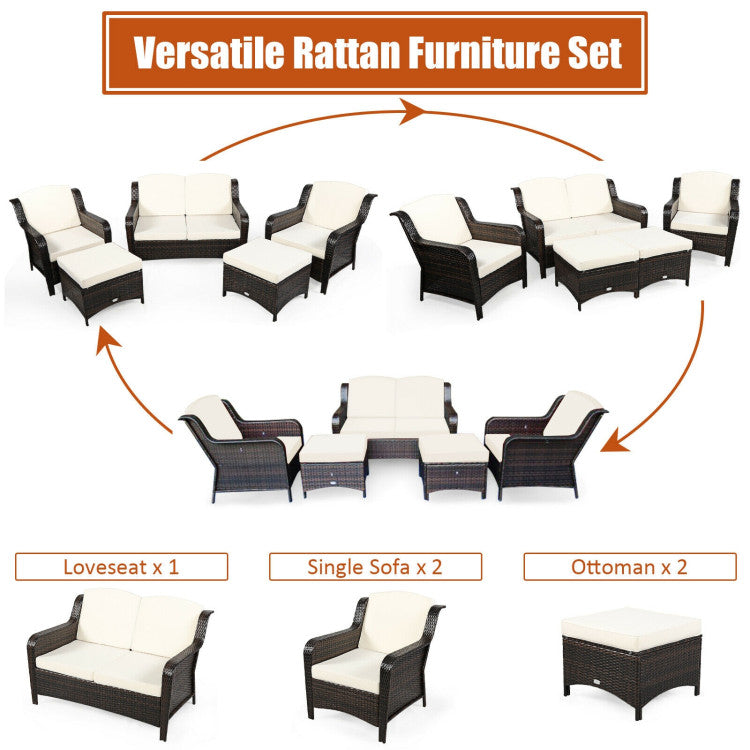 Costway Patio Furniture 5 Piece Rattan Sofa Set with Cushions and Ottoman New