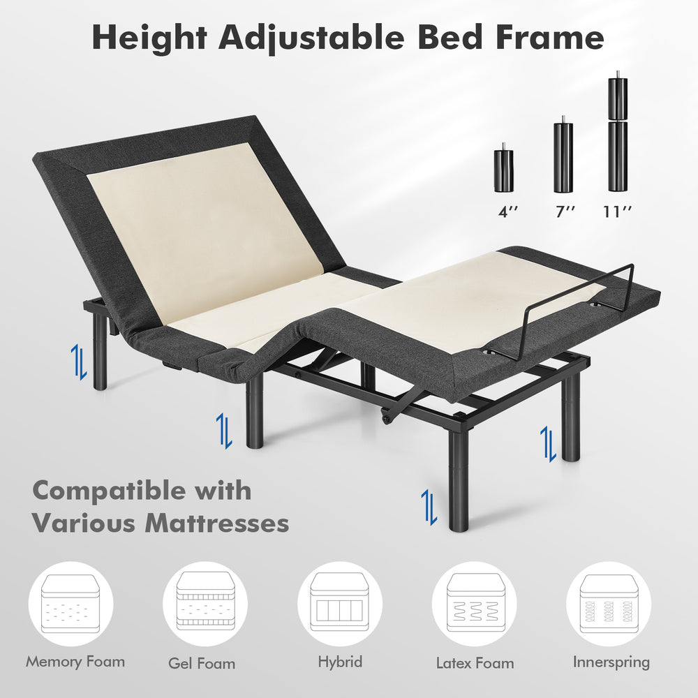 Costway Twin or Queen Size Bed Frame Electric Adjustable With Massage Modes New