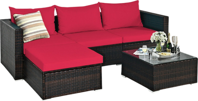 Costway Patio Furniture Set 5 Pieces Rattan Sectional with Cushions and Coffee Table New