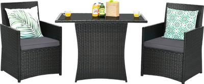 Costway Patio Furniture 3 PCS Bistro Set with Ergonomic Armchairs and Sturdy Table New