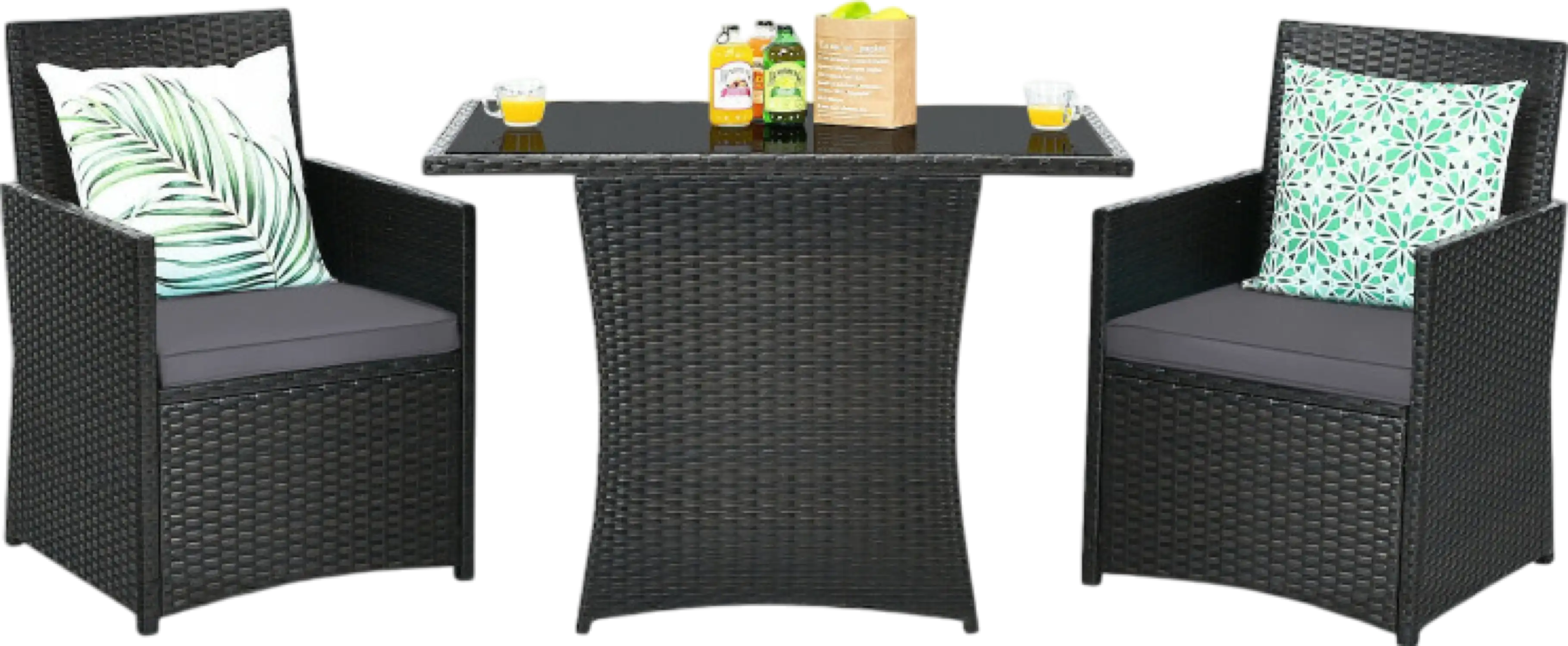 Costway Patio Furniture 3 PCS Bistro Set with Ergonomic Armchairs and Sturdy Table New